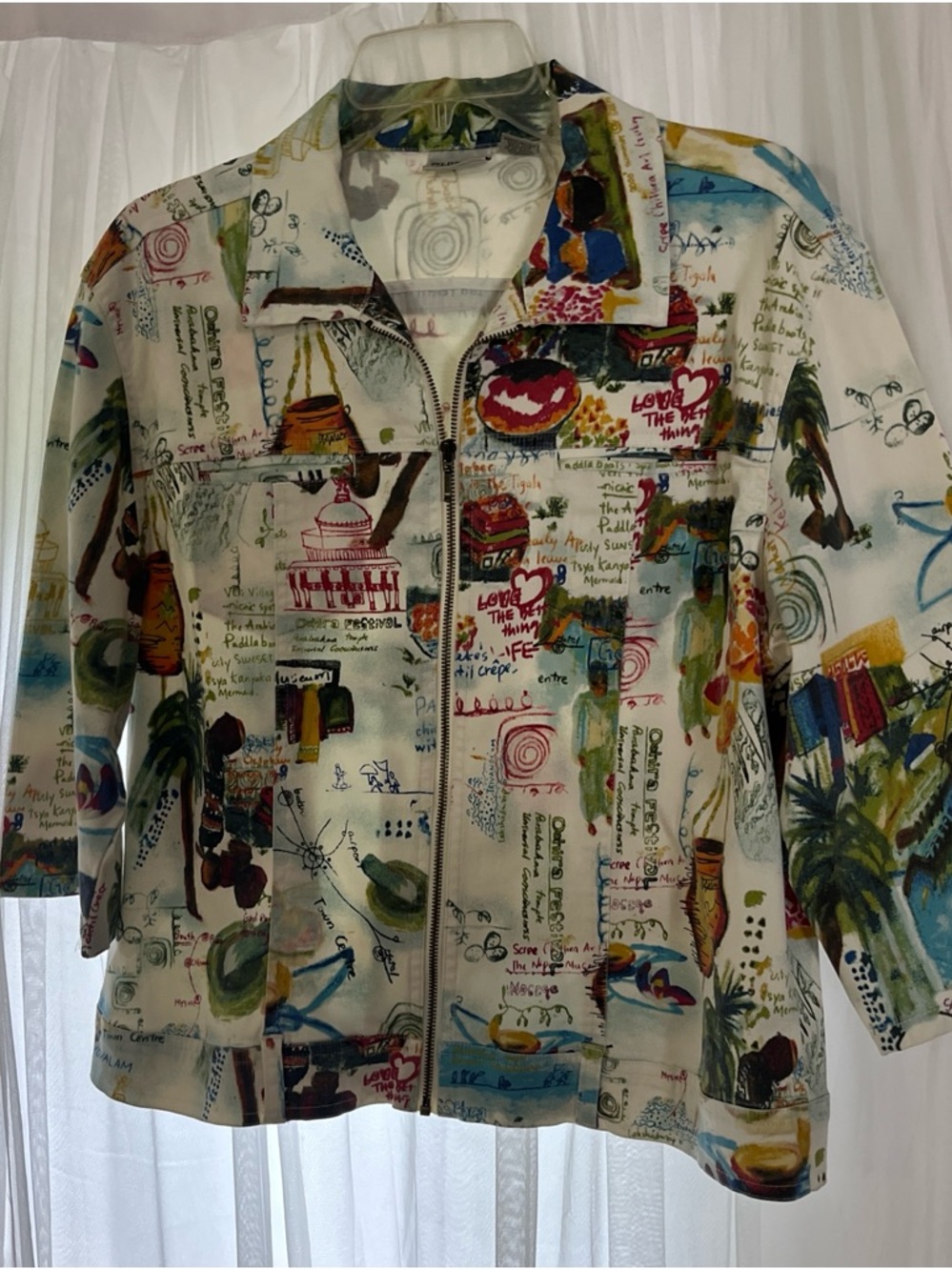 Chico's Artsy Pueblo Tribal Pots Funky Cotton Twill Jacket Women’s Large